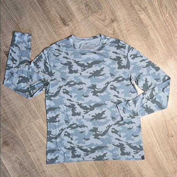 Pair of FREE FLY Men’s Blue Green Camo Lightweight Bamboo Long Sleeve T-Shirts - Picture 8 of 9